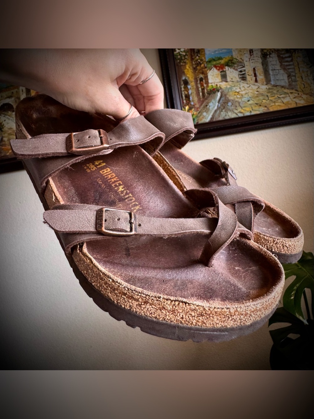 Birkenstock Leather Mayari Mocha Brown Sandals Shoes 41